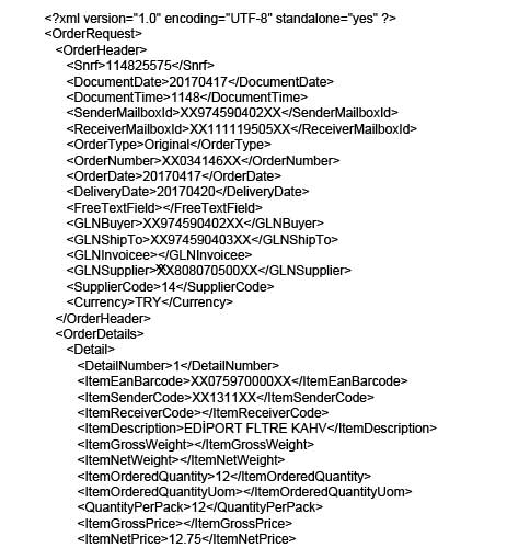 XML formatında siparis